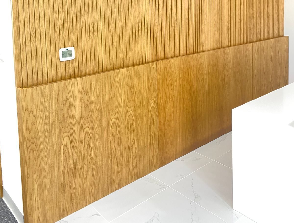 Wooden Wall Cladding at back of Reception